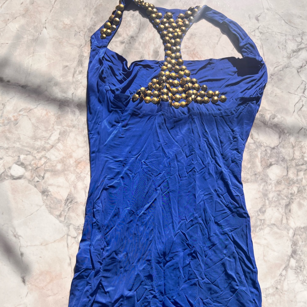 Royal Blue Dress with Gold Accents